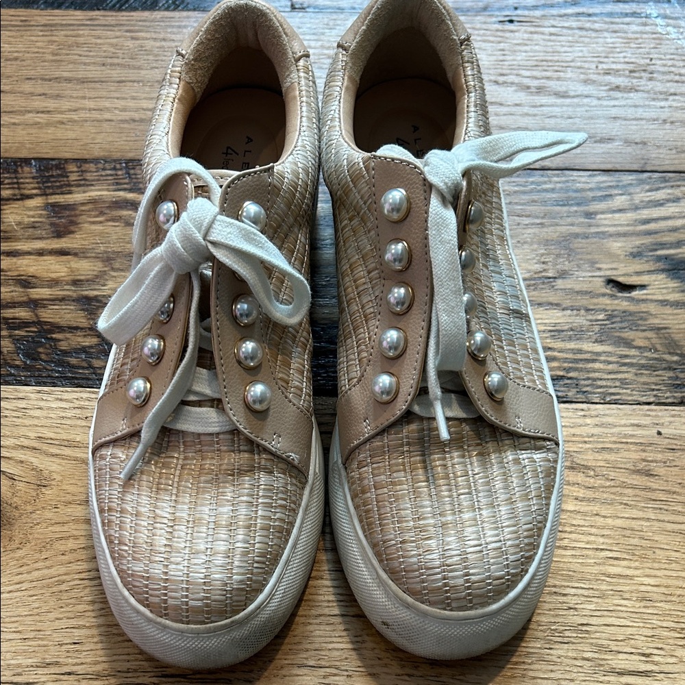 Alex Marie Tan Woven Pearl Sneakers Size 7